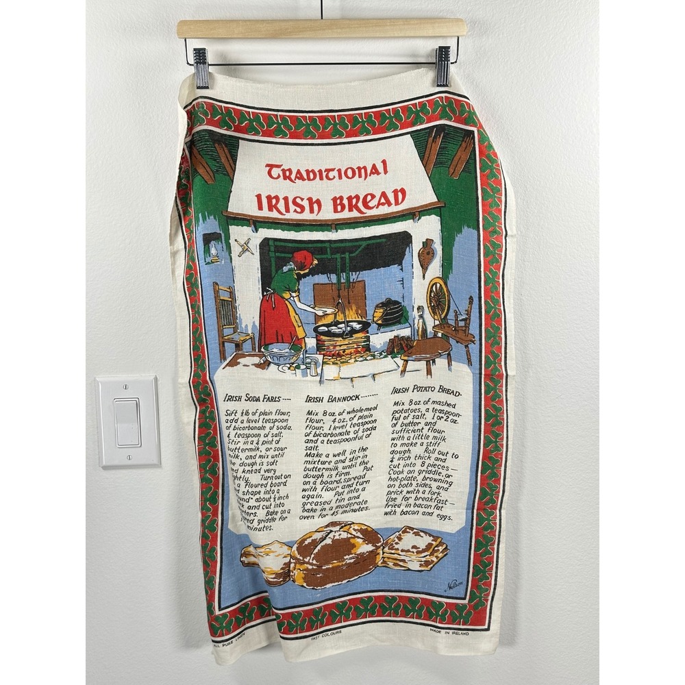 Vintage Traditional Irish Bread Tea Towel Linen Shamrock OS Octoberfest Kitchen
